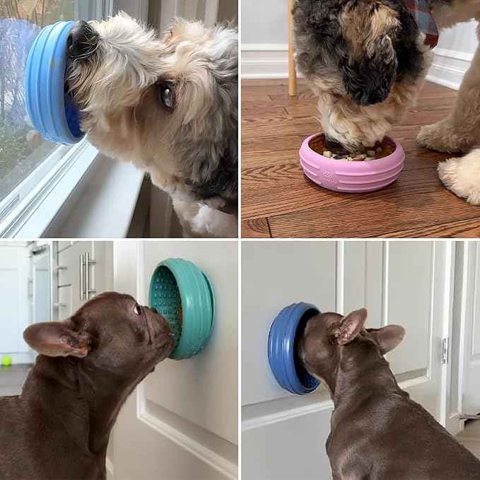 Dog Lick Bowl, Animire Freeze Lick Mat for Dogs, Non-Slip Slow Feeder Licking Bowl Enrichment Treat for Distraction Anxiety Relief, Food Grade Silicone, Dishwasher Safe(Dark Blue,L)