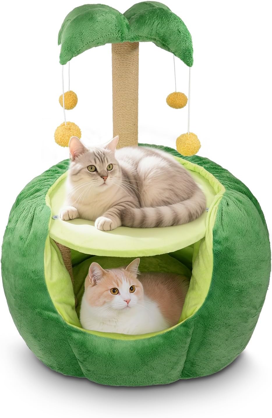 Cat Houses for Indoor Cats, Small Cat Tree with Sisal Ropes and Plush Perch, Cute Cat Bed Cave with Soft Pillow, Coconut Palm Design - Pet Explorer