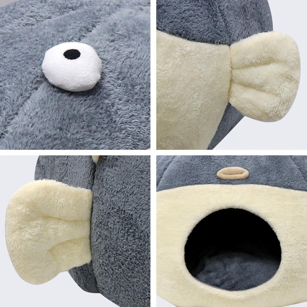 Cat Beds for Indoor Cats - Cute Animal-Shaped Cat Cave Bed for Larger Cat&2 Cats,Super Soft Calming Cat Tent for Kitten&Puppy,Small Dog,Warm Plush&Machine Washable&Removable Cotton Pad (Gray XL) - Pet Explorer