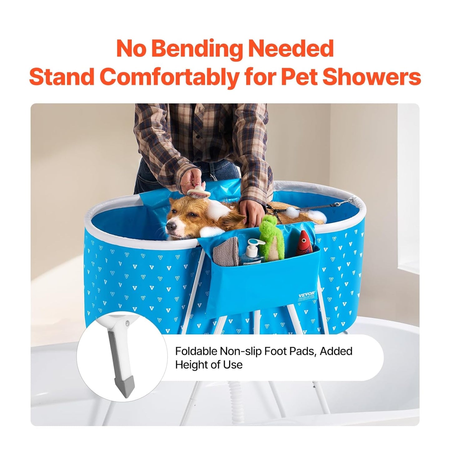 VEVOR Portable Dog Bathtub, Elevated & Foldable Space-saving Pet Shower Station with Quick Drainage, Bathing Tub for Washing & Grooming Small and Medium Size Dogs and Cats Indoor & Outdoor, Light Blue - Pet Explorer