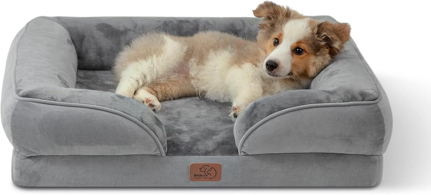 Bedsure Orthopedic Dog Bed Medium Size Dogs - Washable Medium Dog Cat Bed Waterproof, Comfort Pet Couch Sofa with Washable Removable Cover, Pets Bed with Nonskid Bottom, Grey, 28" - Pet Explorer
