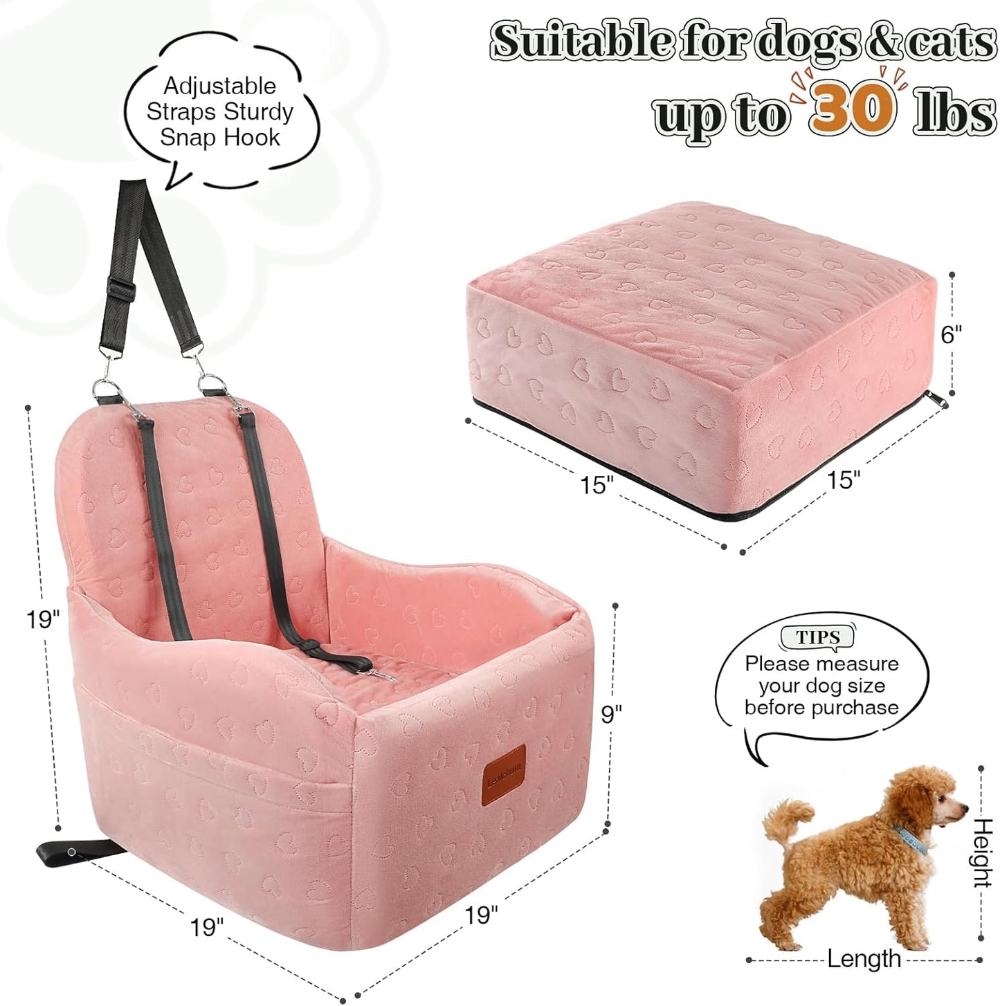 Dog Booster Car Seat for Small/Medium Dogs,Soft Puppy Portable Car Seat with Elevated Cushion,Fits in Front/Back Seat,Fully Detachable and Washable,Easy to Install (Pink, Medium) - Pet Explorer