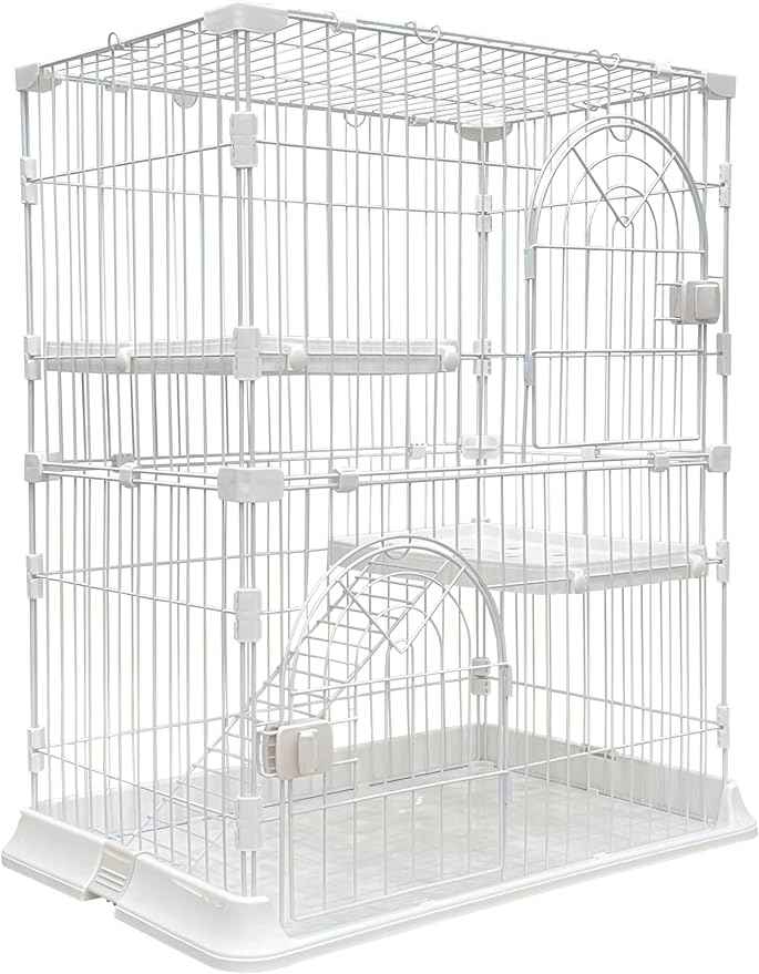 Cat Cage 2-Tier Indoor Cat Enclosure with Widen Bottom Buckle & Reinforced Locking Clamps DlY Cat Playpen for 1-2 Cats & Small Pets,30" Lx 20" W X 35" H (White, Two-Tier35)
