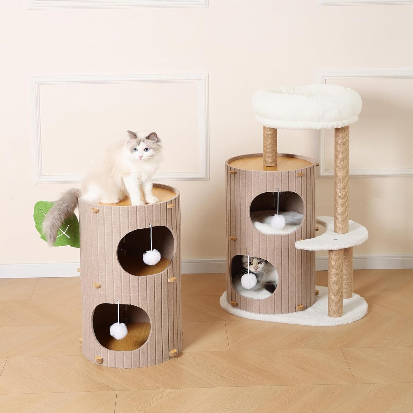Cat House for Indoor Cats, 2-Storey Large Cat Bed Cave, Felt Covered Cats Tunnel Condo,23.6" - Pet Explorer