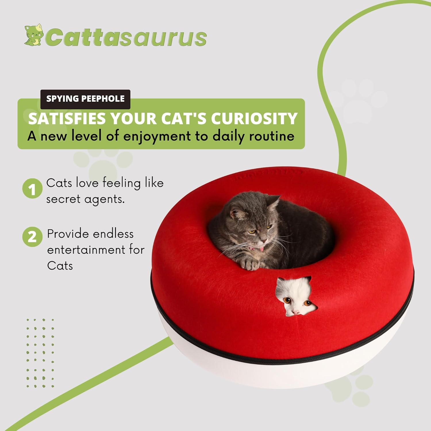 Cattasaurus Peekaboo Cat Cave, Extra Spacious for Multiple & Large Cats 12+ lbs, Scratch Detachable Cat Beds for Indoor Cats, Washable Tunnel Bed, Comfy Cat Donut Tunnel (Ruby Snowball, Jumbo) - Pet Explorer