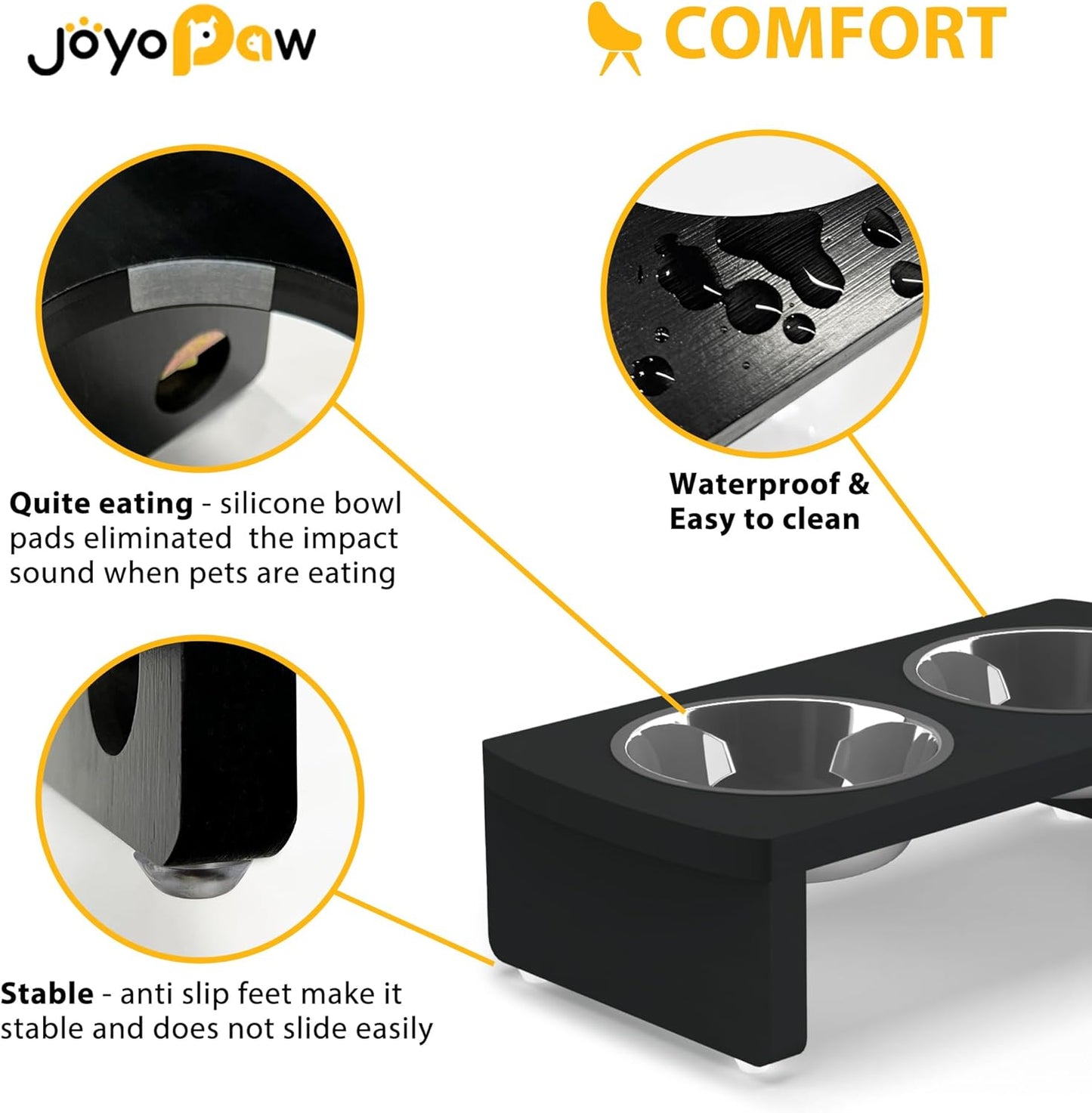 Elevated Dog Bowls, Bamboo Raised Dog Bowl for Small Dogs & Cats, with 2 Stainless Steel Bowls (4'' Tall-20oz Bowl, Black) - Pet Explorer