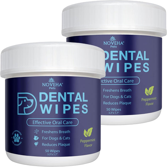 NOVEHA Pets Dental Finger Wipes for Dogs & Cats | Freshens Breath, Reduces Plaque | Healthier Gums | Clean Teeth No Toothbrush | Vet Recommended Effective Natural Oral Care (100 pcs, Mint) - Pet Explorer