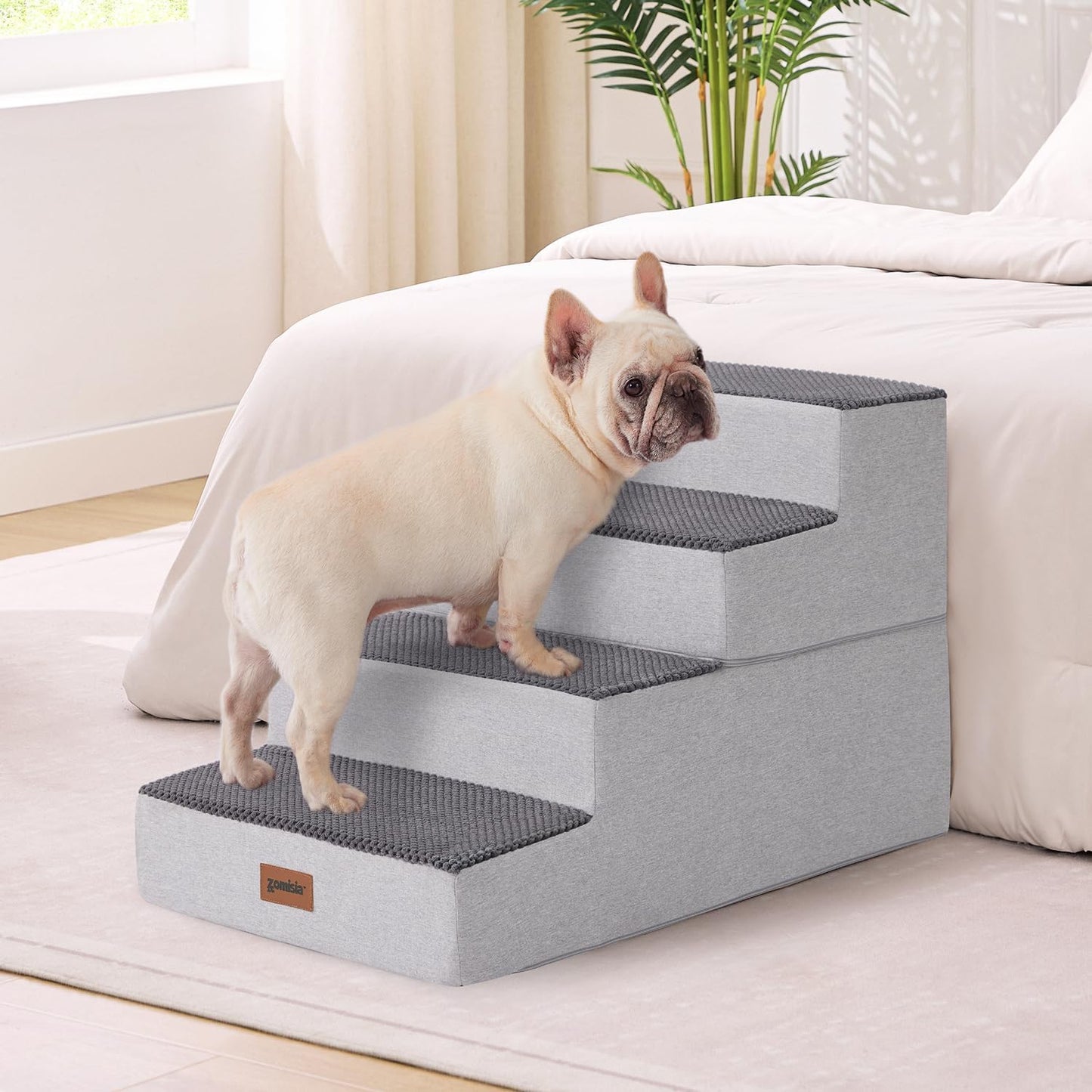 Dog Steps for Couch - Extra Wide Pet Stairs for Small Dogs and Cats, Dog Steps with Non-Slip Bottom Grey 3 Steps, Grey - Pet Explorer