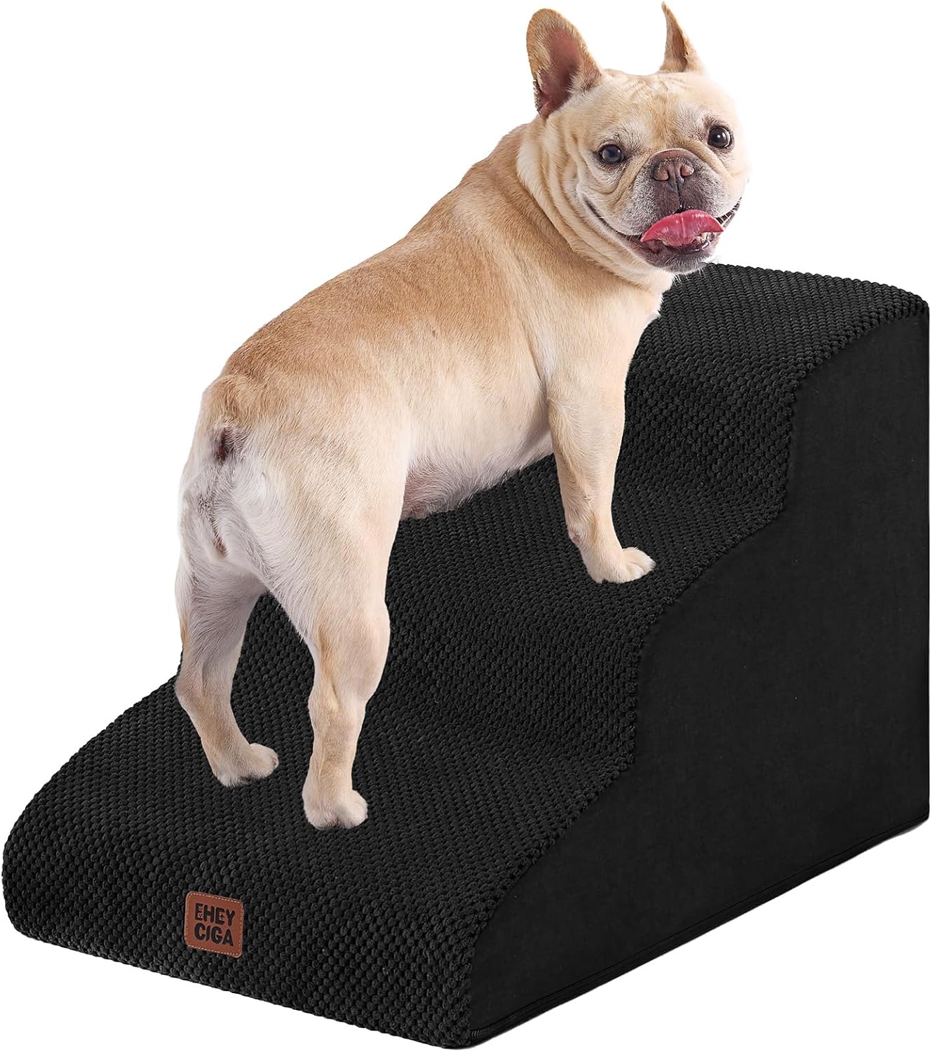 EHEYCIGA Curved Dog Stairs Ramp for Small Dogs 15.7" H, 3-Step Dog Steps for Couch Sofa and Chair, Pet Stairs for Cats, Non-Slip Balanced Pet Steps Indoor, Black - Pet Explorer