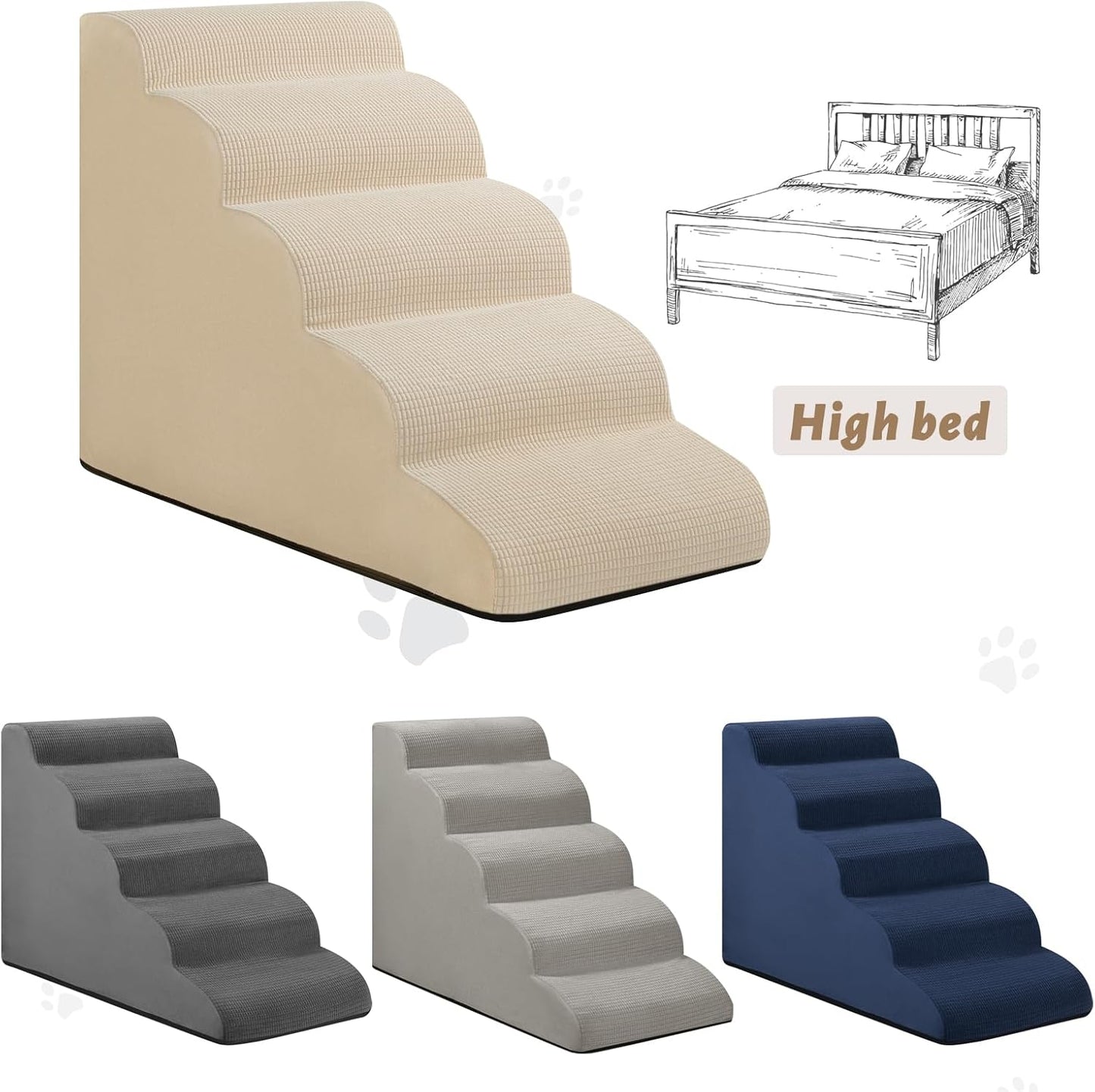 5-Step Dog Stairs and Ramp for High Bed,Non-Slip Sturdy Pet Steps for Small Dogs and Cats,22.2" H,Beige - Pet Explorer