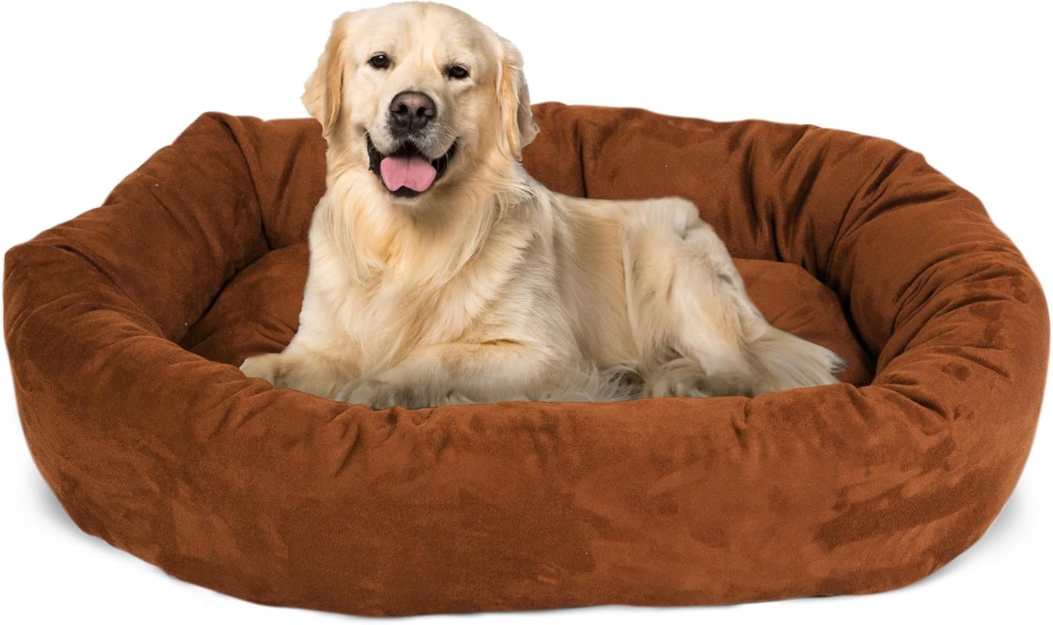 Majestic Pet 40 Inch Suede Calming Dog Bed Washable 40x29x9 (Inch) – Cozy Soft Round Donut Dog Bed with Spine Support for Dogs to Rest Their Head - Pet Bed Large – Rust - Pet Explorer