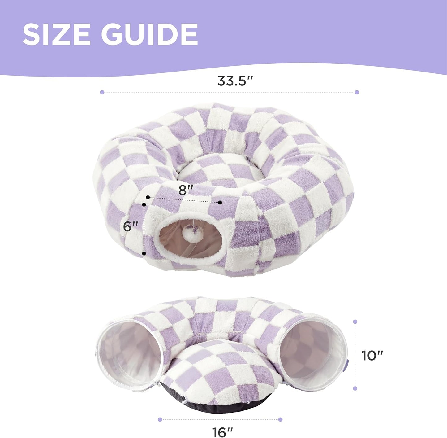 Lesure Cat Tunnel Bed for Indoor Cats - Cute Cat Donut Tunnel Toys for Small Large Cats with Washable Circle Cushion, Round Pet Peekaboo Cave Toy for Kitten/Puppy/Rabbit, Standard Purple - Pet Explorer