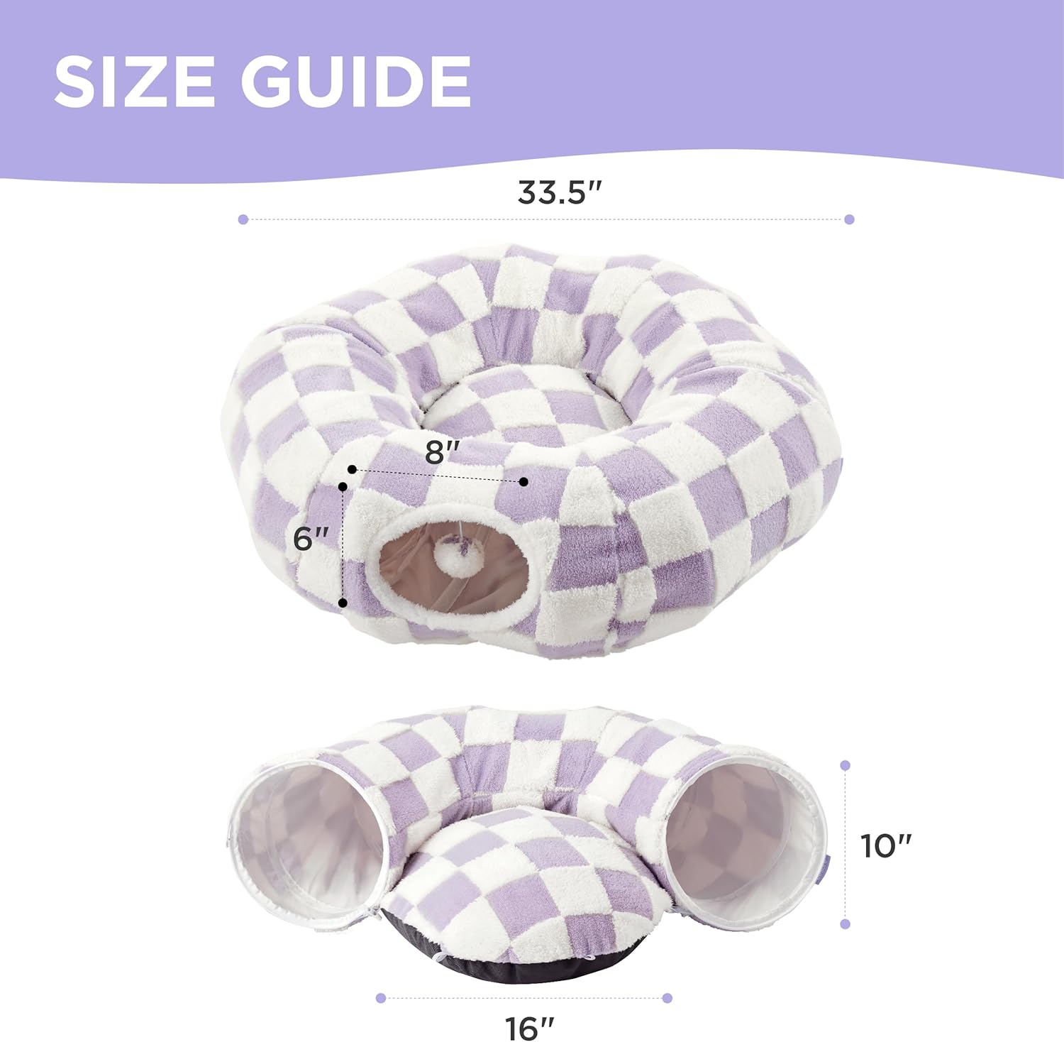 Lesure Cat Tunnel Bed for Indoor Cats - Cute Cat Donut Tunnel Toys for Small Large Cats with Washable Circle Cushion, Round Pet Peekaboo Cave Toy for Kitten/Puppy/Rabbit, Standard Purple - Pet Explorer