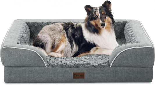 Orthopedic Dog Beds, Waterproof Memory Foam Large Sized Dog Bed with Sides, Non-Slip Bottom and Egg-Crate Foam Big Dogs Beds with Removable Washable Cover(Large,Grey) - Pet Explorer