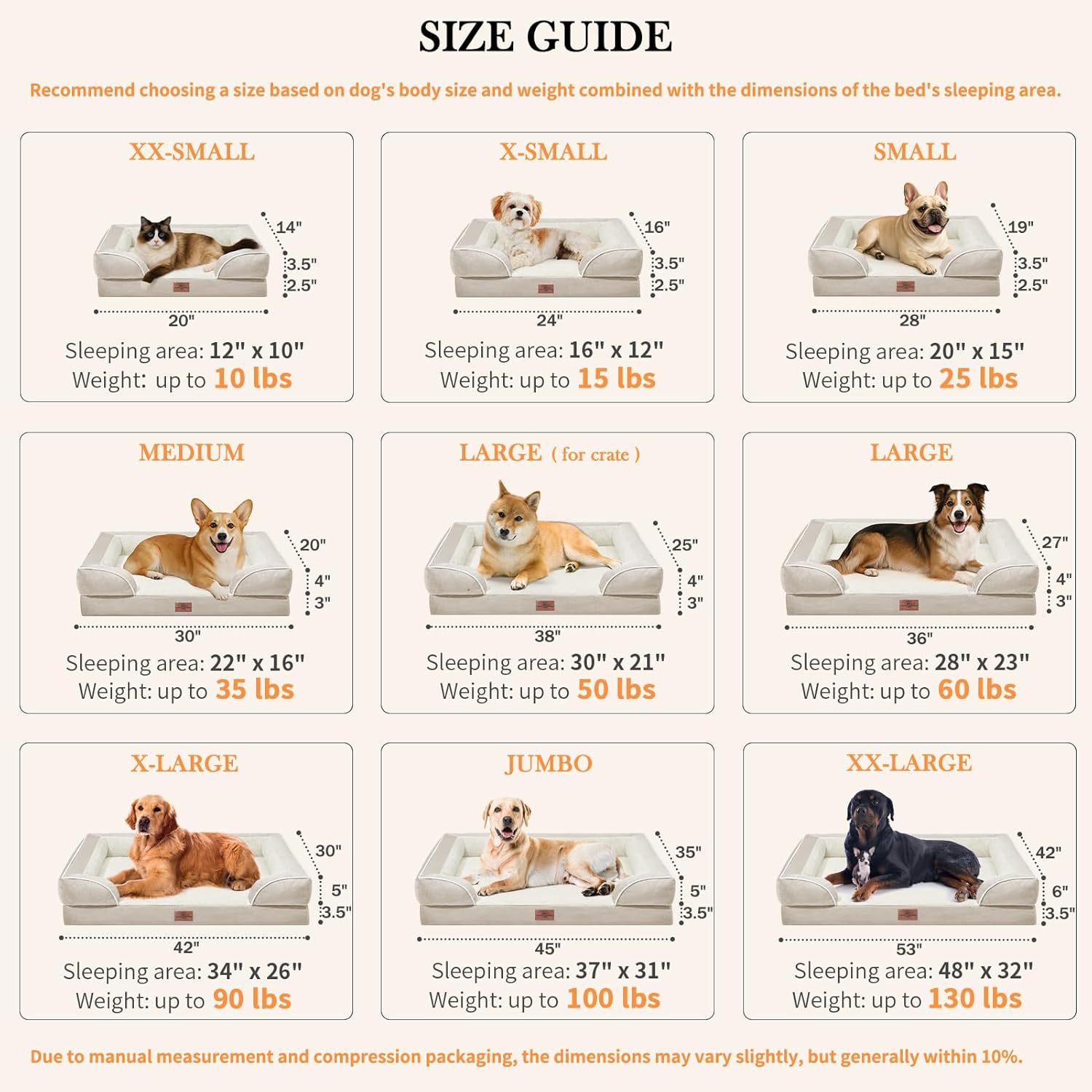 Comfort Expression Small Dog Beds Waterproof Orthopedic Foam Dog Sofa Beds for Small Dogs Comfy Pet Bed with Washable Removable Cover & Non-Slip Bottom(X-Small,Beige) - Pet Explorer
