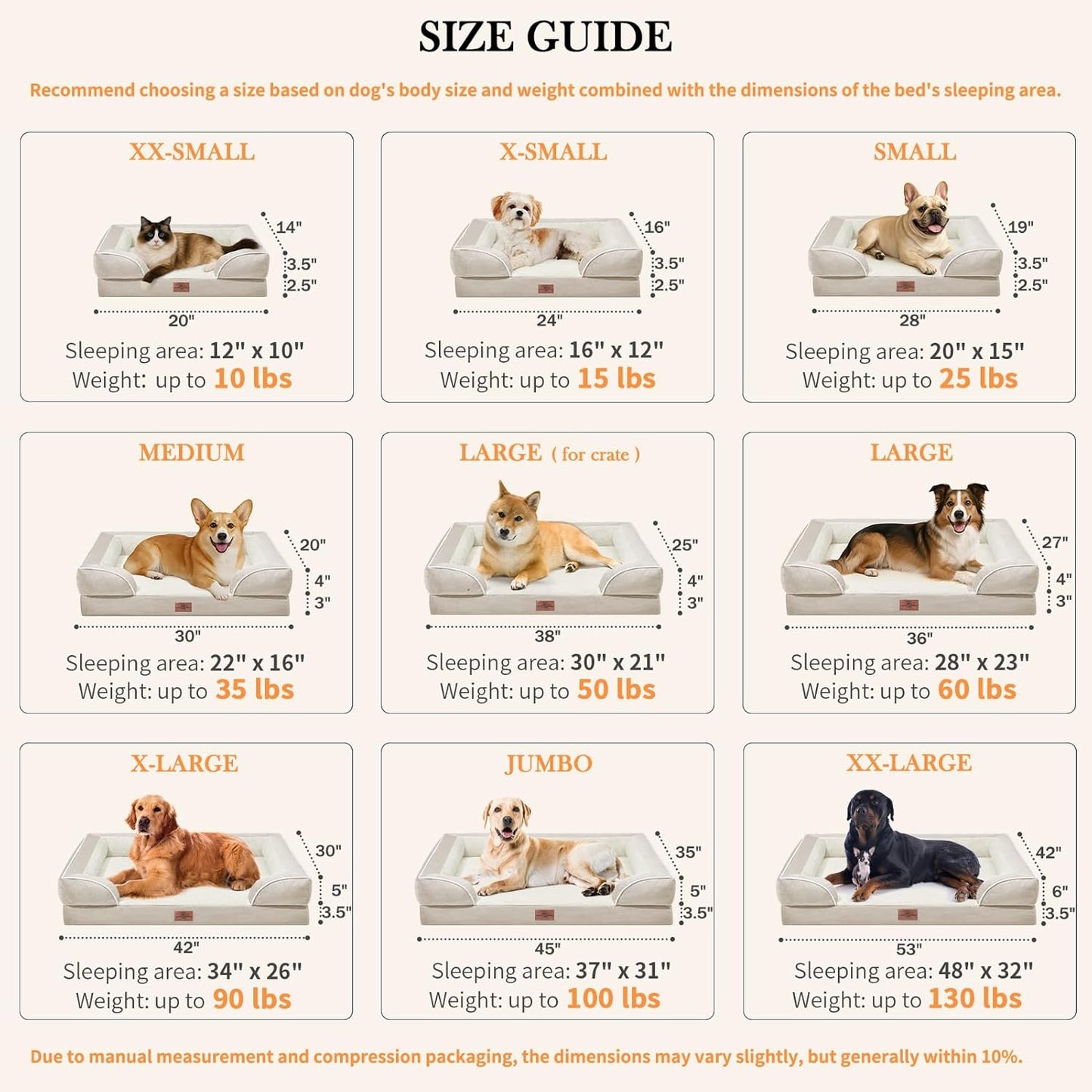 Comfort Expression XL Dog Beds for Extra Large Dogs, Waterproof Orthopedic Dog Bed with Bolster, Washable Pet Sofa Couch with Removable Cover & Non-Slip Bottom(X-Large,Beige) - Pet Explorer