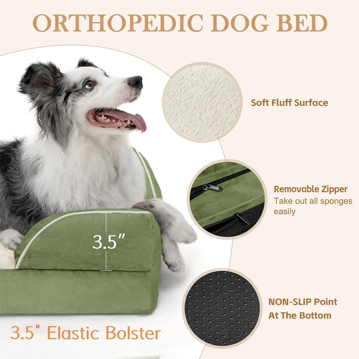 Comfort Expression Small Dog Beds Waterproof Orthopedic Foam Dog Sofa Beds for Small Dogs Comfy Pet Bed with Washable Removable Cover & Non-Slip Bottom(X-Small,Light Green) - Pet Explorer