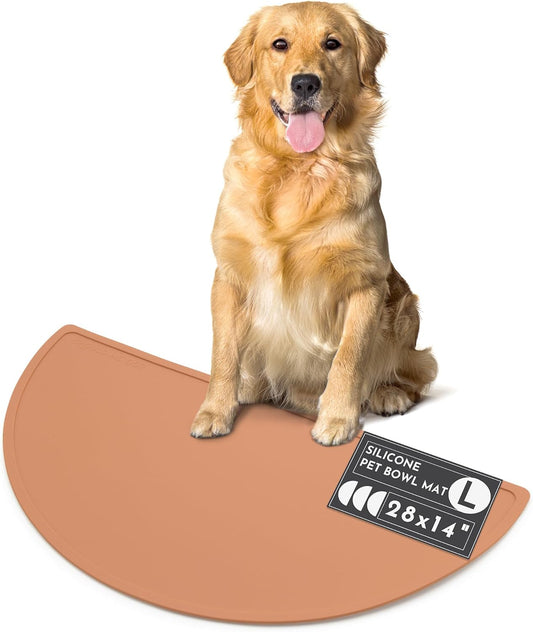Waterproof Silicone Pet Food Mat - Non-Slip Spill-Proof Feeding Mats for Floors, Raised Edge Design Easy-to-Clean Rubber Mat for Dog & Cat Bowls, 28" Across x 14" Deep, Large-Terracotta - Pet Explorer