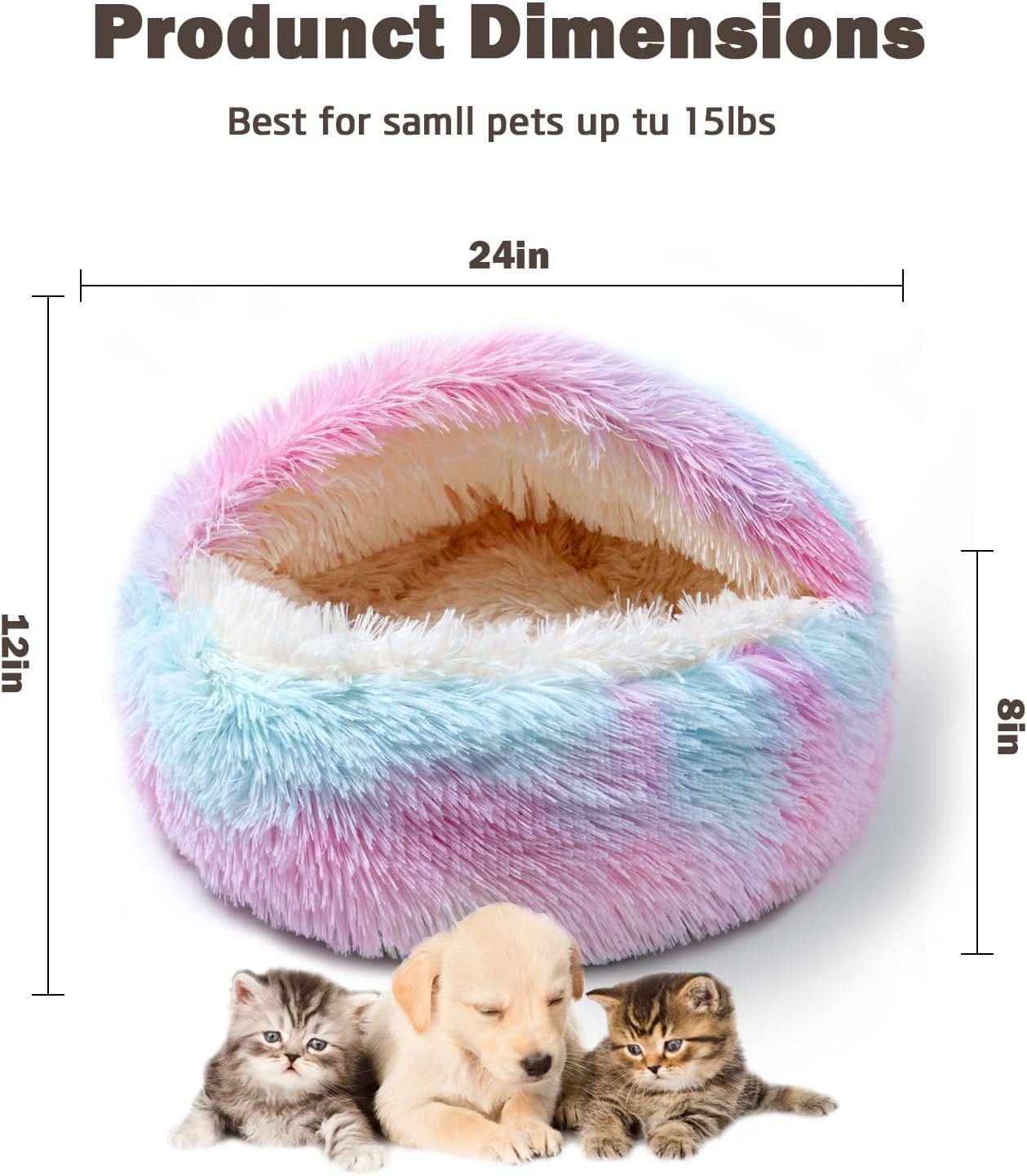 Cat Bed for Indoor Cats, Calming Cozy Cave with Self-Warming Plush, Entire Bed Machine Washable & Anti-Slip Base, Breathable Pet Bed for Small Cats&Dogs All Seasons (Dazzling Colors, 24 * 24inch) - Pet Explorer
