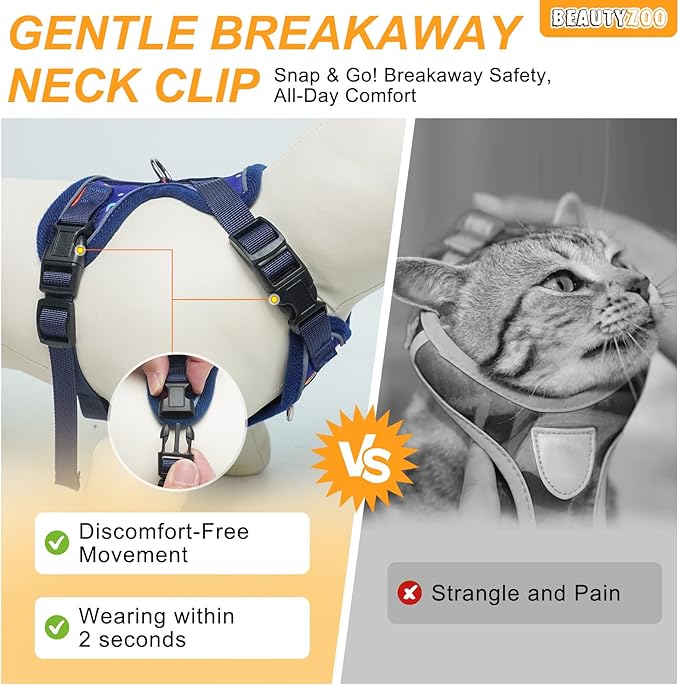 BEAUTYZOO Escape Proof Cat Harness and Leash for Walking, Soft Adjustable Cute Vest for Small to Large Cats, Reflective Breathable Easy-Control Outdoor Jacket, Kitten Harness and Leash Set, Blue, M