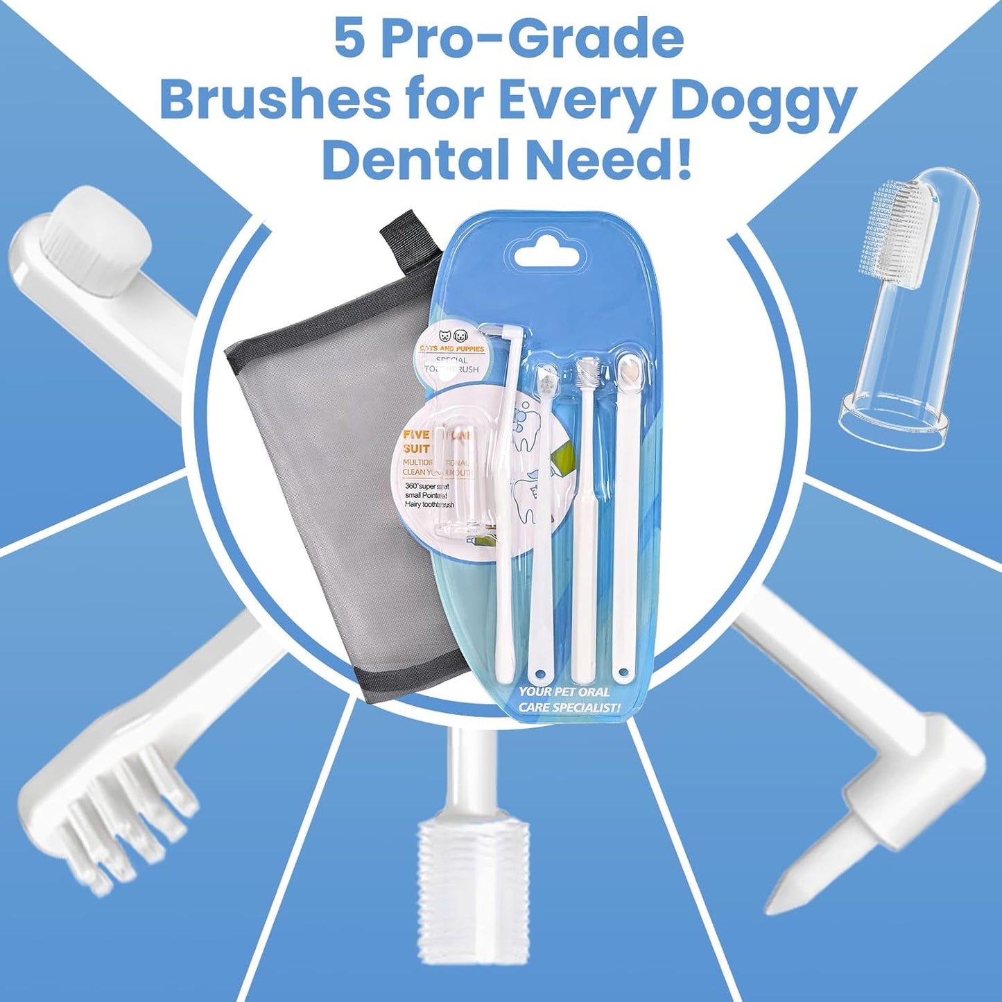 Dog Toothbrush Kit for Small Dogs - Puppy Tooth Brushing Kit with Finger Toothbrush & Soft Bristles, Dental Care Teeth Cleaning Set for Dogs and Cats - Pet Explorer