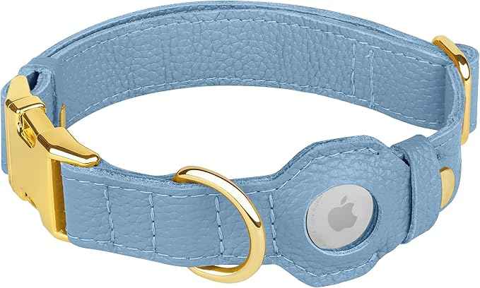 Leather Airtag Dog Collar - Soft Tracking Dog Collar with Apple AirTag Holder and Metal Buckle - Safety GPS Pet Collars for Small Medium Large Dogs Puppy Pink Red (Cornflower, XL, 20"-25" Neck Fit)