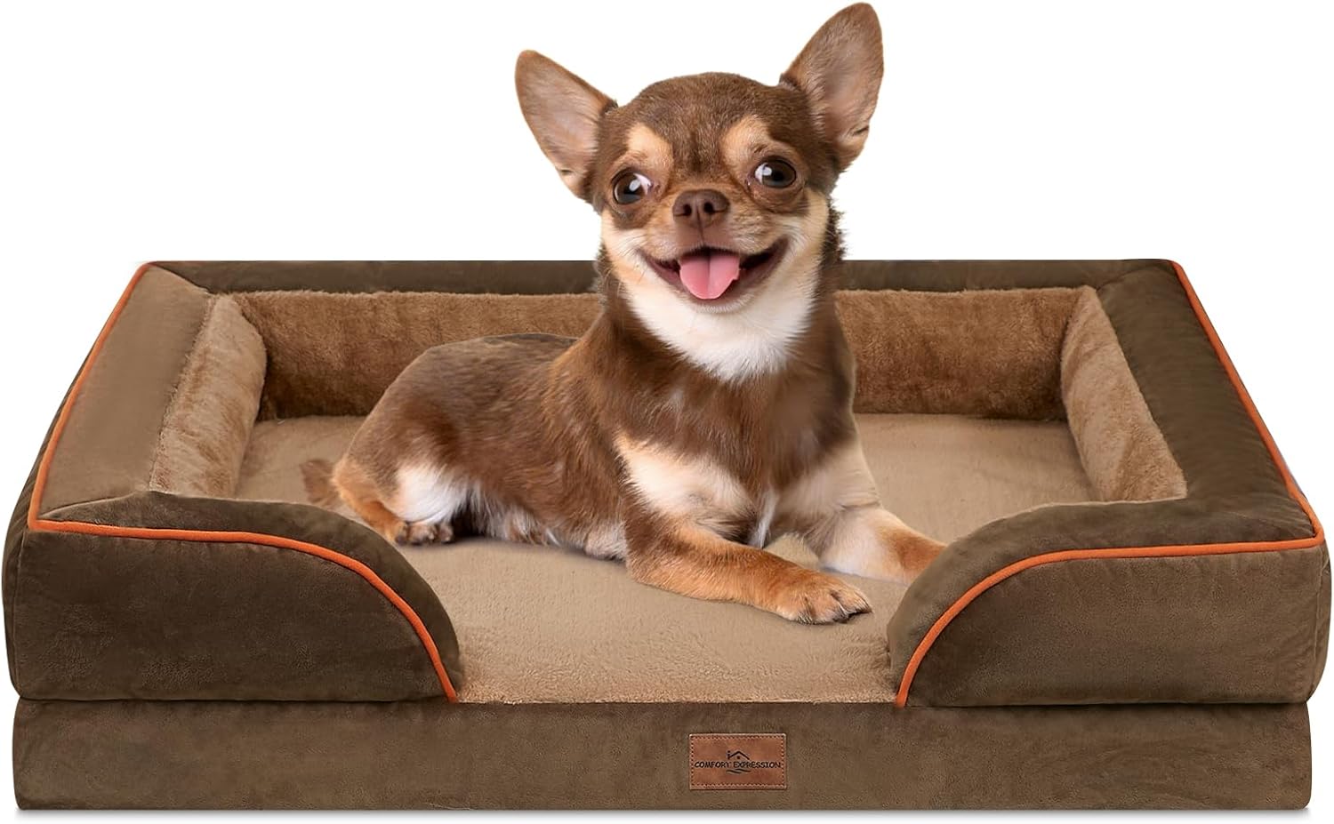 Comfort Expression Small Dog Beds Waterproof Orthopedic Foam Dog Sofa Beds for Small Dogs Comfy Pet Bed with Washable Removable Cover & Non-Slip Bottom(X-Small,Brown) - Pet Explorer