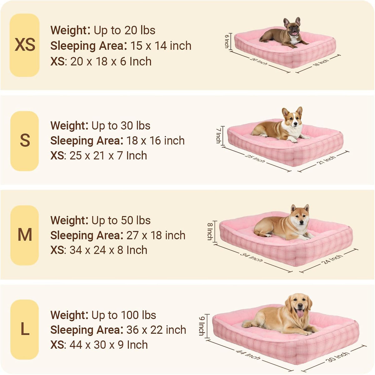 MIHIKK Rectangle Dog Beds for Large Dogs & Cats, Orthopedic Sleeping Pet Bed for Couch with Durable Puppy Cuddler and Anti-Slip Bottom Machine Washable 34 * 24 Inch (Pink)