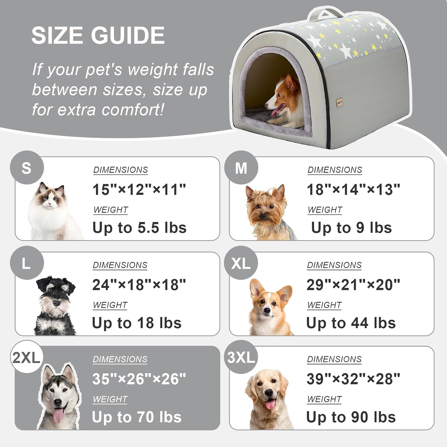 Jiupety 2 in 1 Dog House Indoor, Comfy Cave Bed Covered Dog Bed, Portable House for Medium and Large Dogs, 2XL(35"×27"×26"), Up to 70 Lb, Grey - Pet Explorer