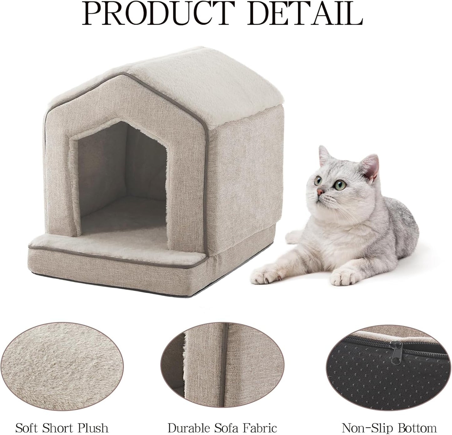Orthopedic Cat Houses for Indoor Cats,Small Dogs,Super Soft Cat Bed Cave,Condos, Cubes,Cat Hideaway,Covered,Cat Bed for Kitty Small Medium Large Pet (Beige, 18" L x 15" W x 17" Th) - Pet Explorer