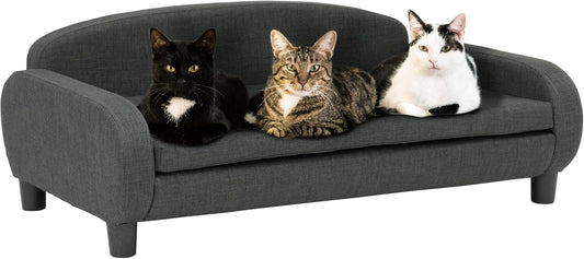 Paws & Purrs Multi-Cat Sofa Bed – 41.5″ Wide Elevated Pet Couch with 3″ Foam Mattress, Removable Machine-Washable Cover – Stylish Indoor Pet Furniture for Two or More Cats and Dogs, Gray - Pet Explorer