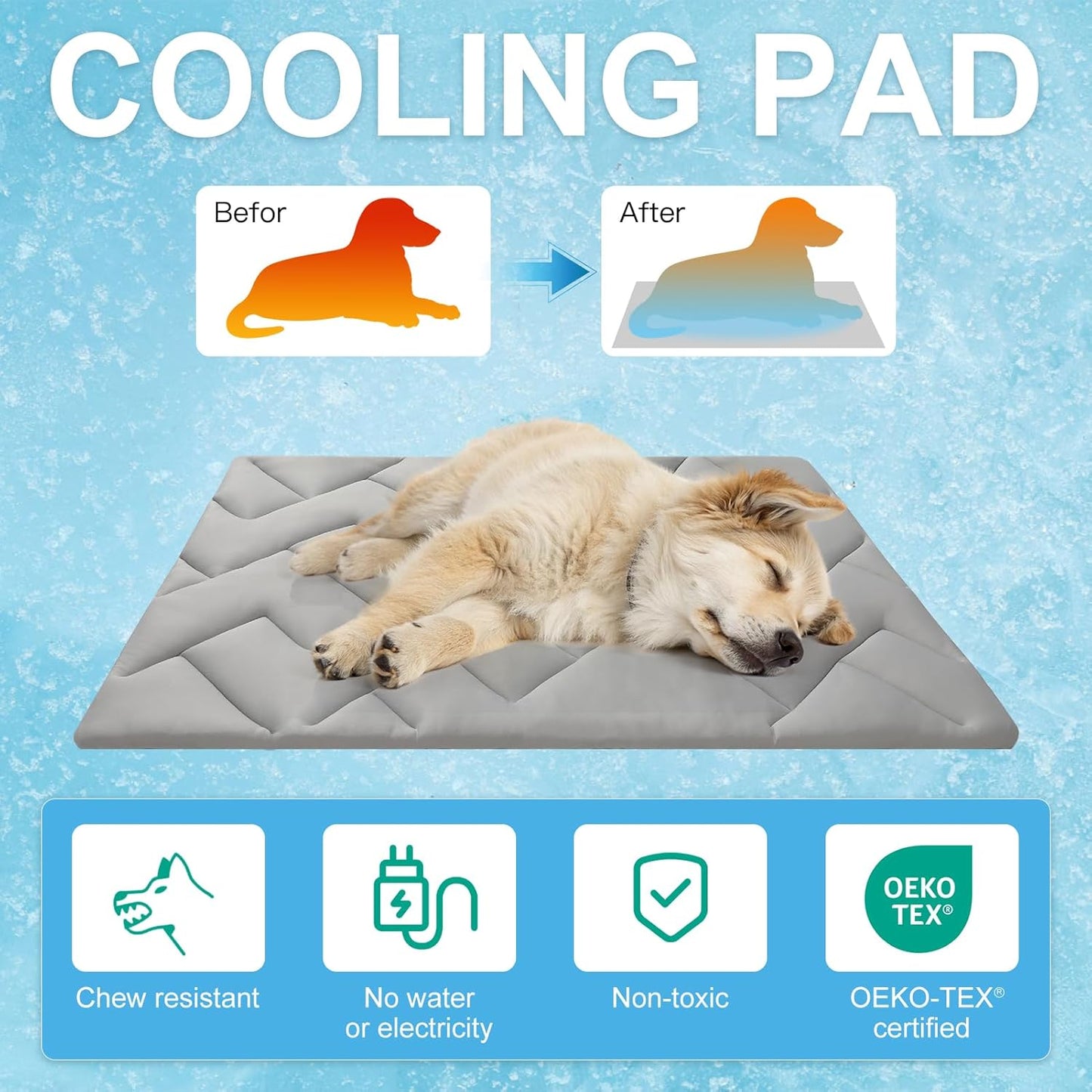 BEAUTYZOO Dog Cooling Mat for Large Dogs, 48"x28" Cooling Dog Bed Washable, Foldable Cat Ice Cool Pad for Summer, Reversible Pet Freeze Cushion Blanket for Kennel Cage Sofa Bed Floor Car Seat, Grey L - Pet Explorer