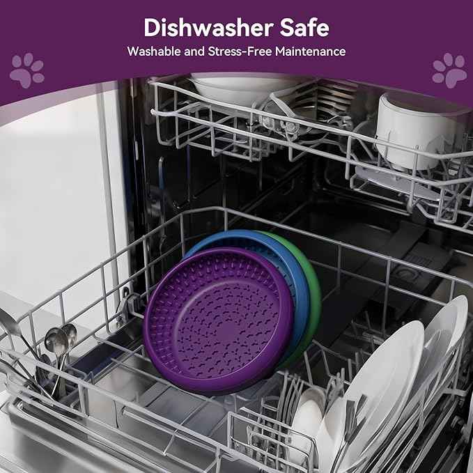 Dog Lick Bowl, BPA-Free Silicone Slow Feeder Lick Mat for Small and Medium Dogs, Non-Slip & Dishwasher Safe (Purple，L)
