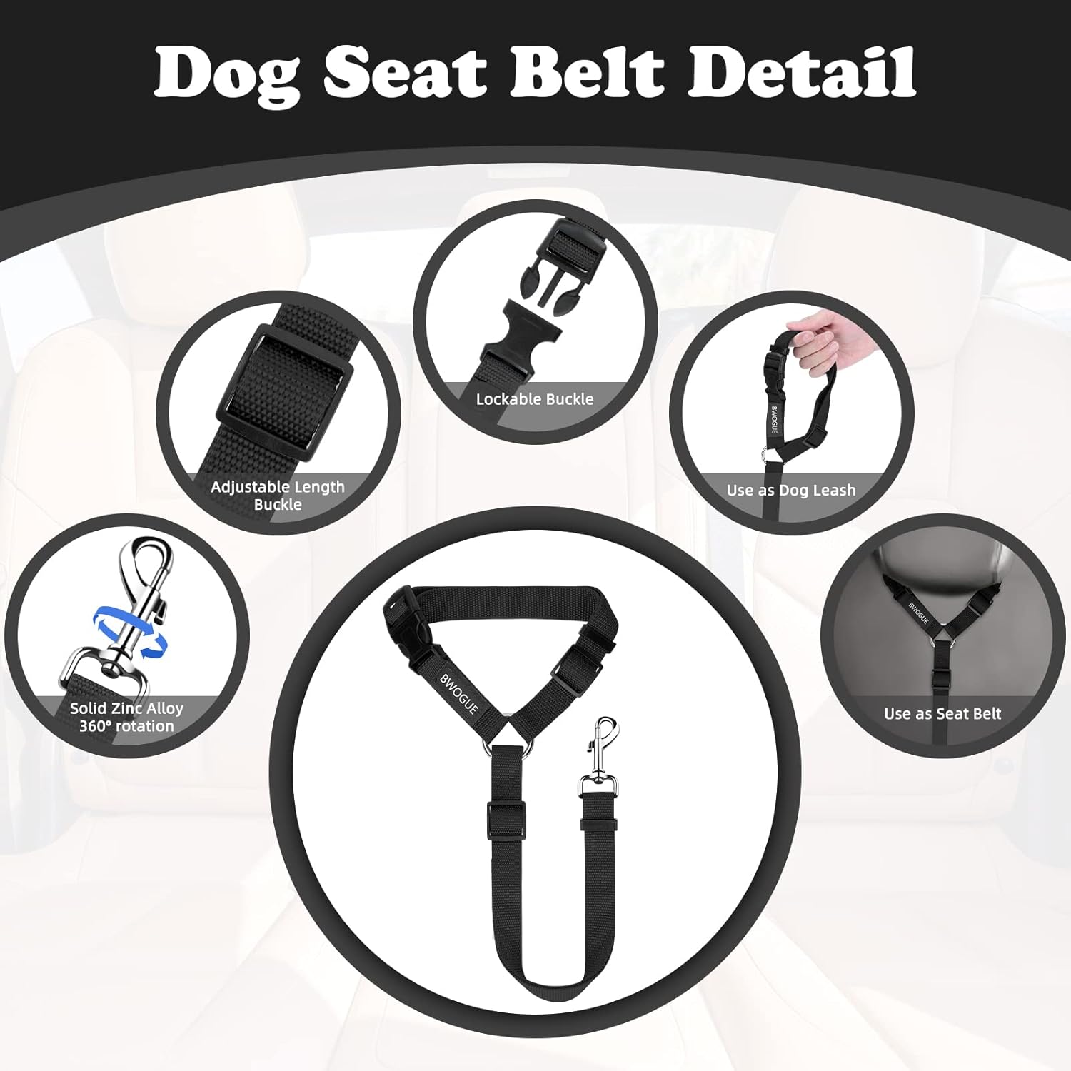 BWOGUE 2 Packs Dog Cat Safety Seat Belt Strap Car Headrest Restraint Adjustable Nylon Fabric Dog Restraints Vehicle Seatbelts Harness - Pet Explorer