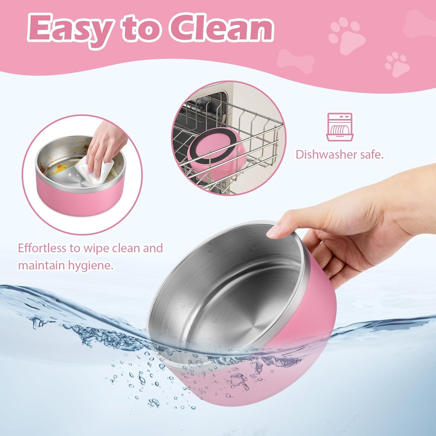 LIANLAI Dog Bowls, Rust-Resistant Stainless Steel Dog Bowls, Non-Slip Double-Walled Pet Dishes, Dishwasher Safe (Pink，40 oz) - Pet Explorer