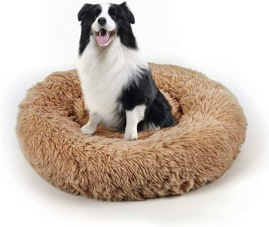 Dog Bed, Cat Calming Bed, Faux Fur Pillow Pet Donut Cuddler Round Plush Bed for Large Medium Small Dogs and Cats - Pet Explorer