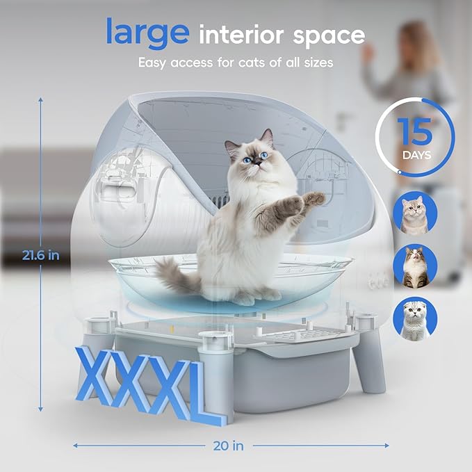 Open-Top Automatic Cat Litter Box, Self Cleaning Litter Box with APP Control，Safety Sensors，for Multiple Cats