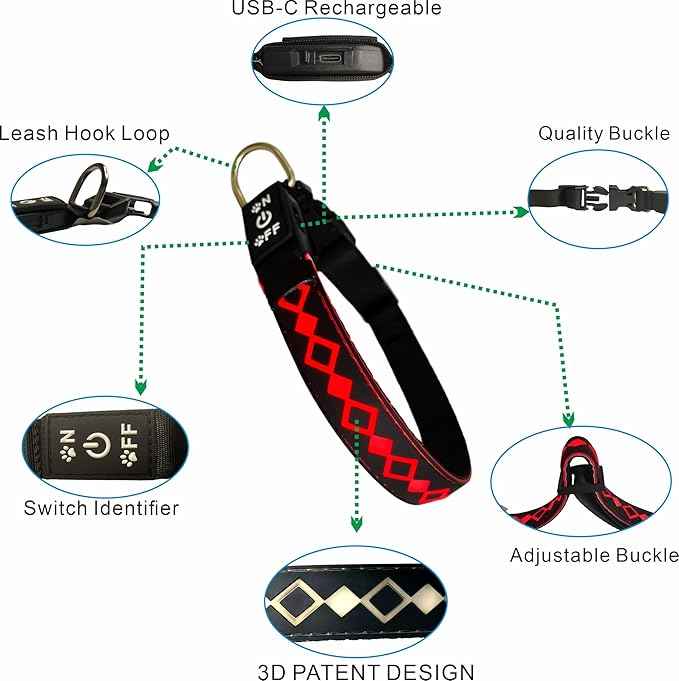 LED Dog Collar with AirTag Holder and Custom ID Tag, 15 Light Modes, Waterproof, Multiple Colors (PURPLE, XL(19.7-23.6"))