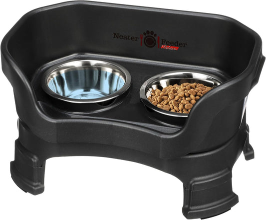 Neater Feeder Deluxe Mess Proof Cat Bowls Elevated for All Breeds – Made in USA – No Spill Raised Cat Bowls for Indoor Cats w/Leg Extensions – Stainless Steel Cat Food and Water Bowl Set - Black - Pet Explorer