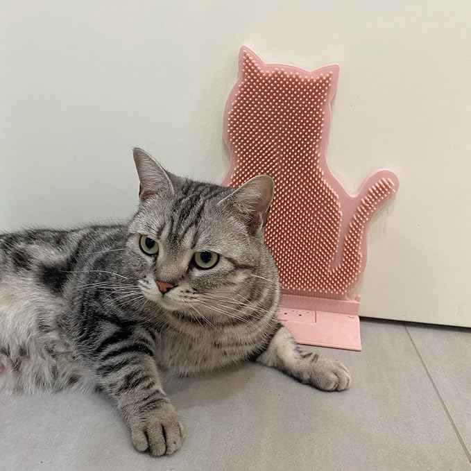 Cat Corner Self Groomer & Brush with Catnip Soft Wall Scratcher & Grooming Combs for Indoor Cats
