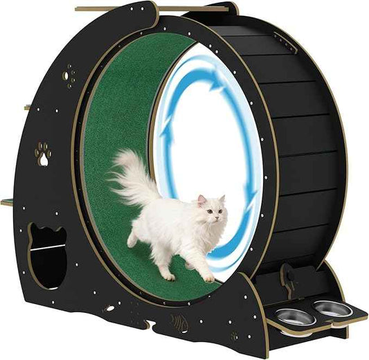55" Multi-Cat Exercise Wheel with 3-Level Jumper & Scratching Pad - Silent TPE Spinner Activity Center with Rest Area to Prevent Boredom and Obesity in Indoor Cats