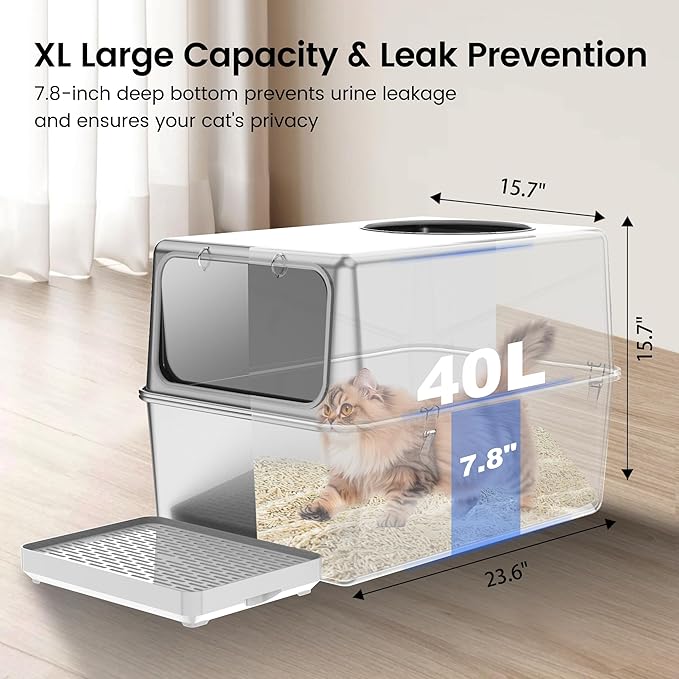 Stainless Steel Litter Box with Metal Lid and Scoop - Enclosed Metal Litter Box for Large Cats, Rust-Resistant, Odor-Control, Easy to Clean, Dog-Proof with Round Edge (Front Entry)