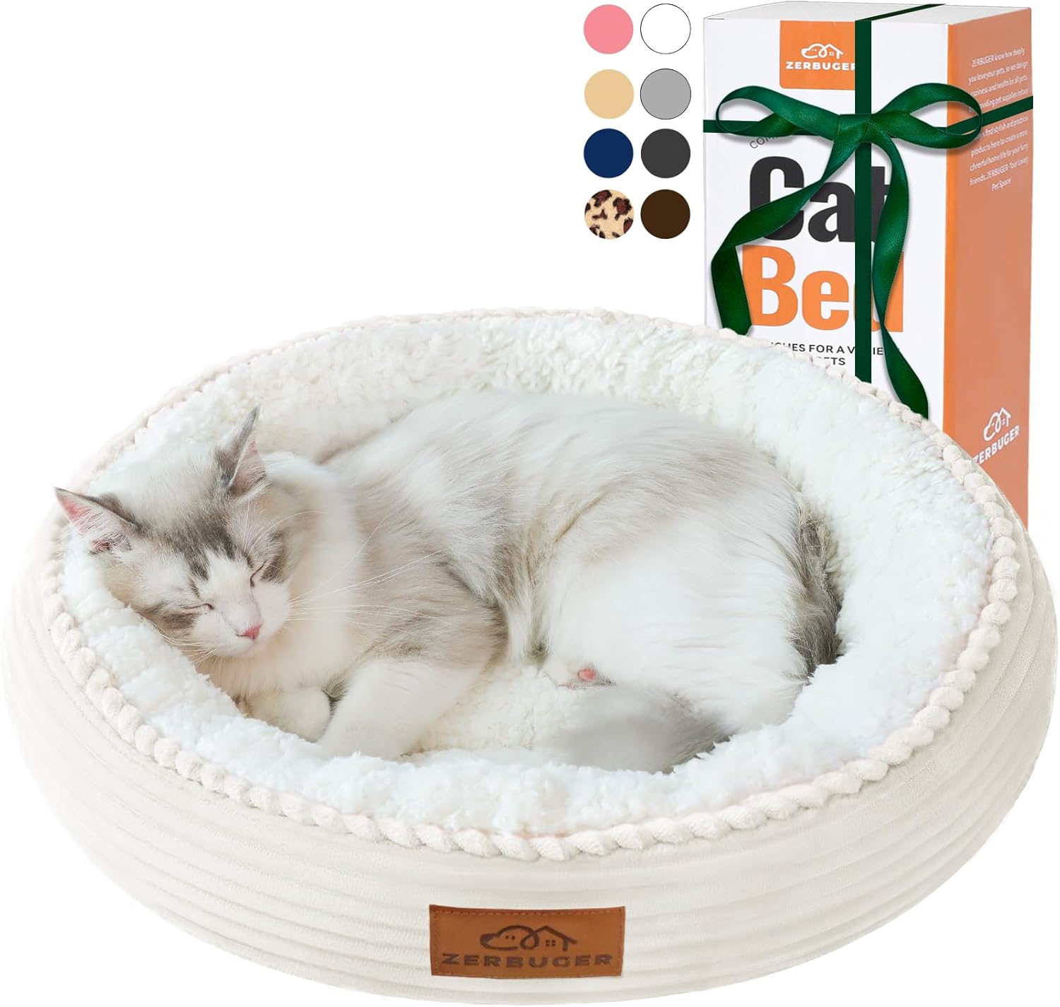 20in Cream Round Cat Dog Bed Gift for Large Medium Small Dogs Cats, Machine Washable Sleeping Sofa, Non-Slip Bottom Breathable Soft Calming Pet Cuddler for Indoor/Outdoor/Car/Cage - Pet Explorer