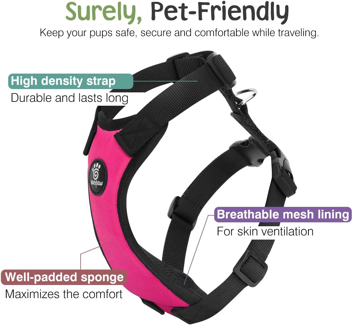 Dog Seat Belt, Safety Vest Dog Car Harness with Adjustable Buckle Dog Seat Belt for Vehicle Nylon Pet Safety Seat Belts Heavy Duty(L, Magenta) - Pet Explorer
