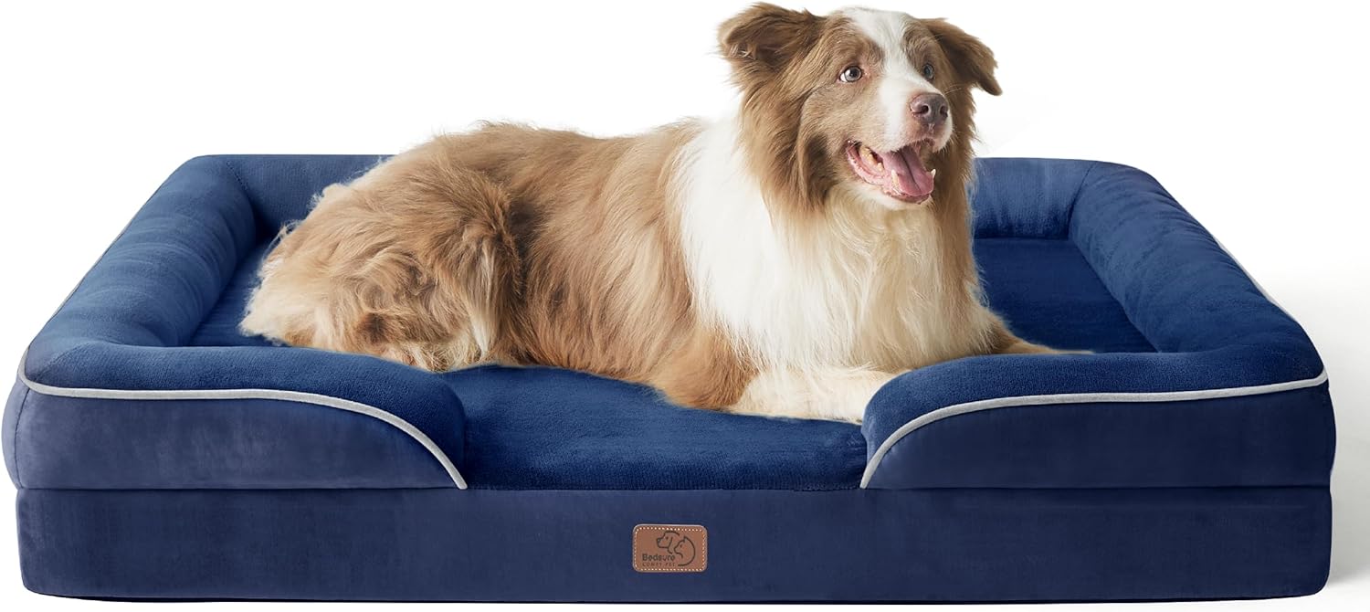 Bedsure L Plus Orthopedic Dog Bed for Large Dogs - Washable Dog Cat Bed Waterproof, L Plus Big Comfort Dogs Couch Sofa with Washable Removable Cover, Pet Bed with Nonskid Bottom, Blue Navy, 38" - Pet Explorer