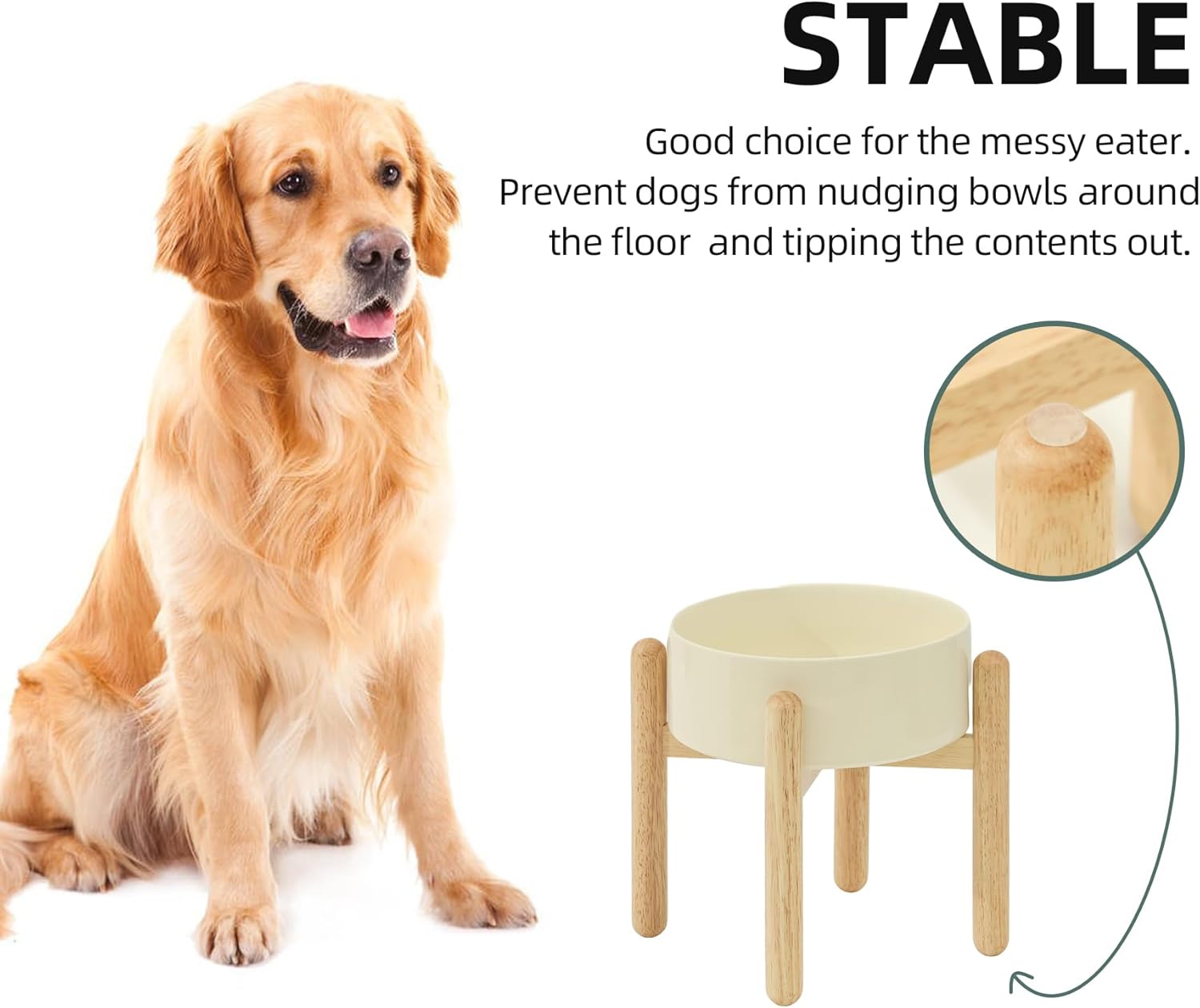Ceramic 8.2inch Raised Dog Bowl with Stand for Large - Breed Dogs, Pet Food and Water Feeder(Single Bowl with Stand - Beige) - Pet Explorer