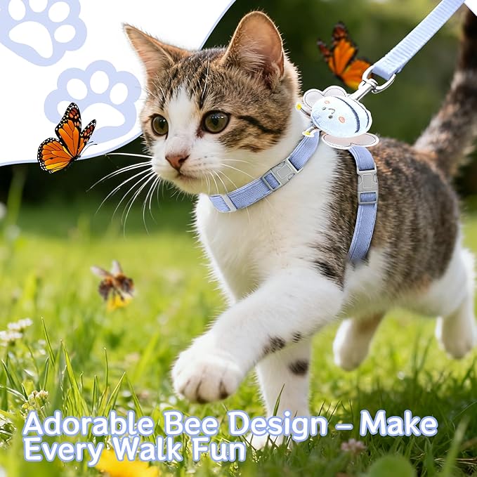 Cat Harness and Leash Set - Comfortable Lightweight Vest Design, Escape Proof Adjustable Kitten Harness for Cats Walking and Safe Travel