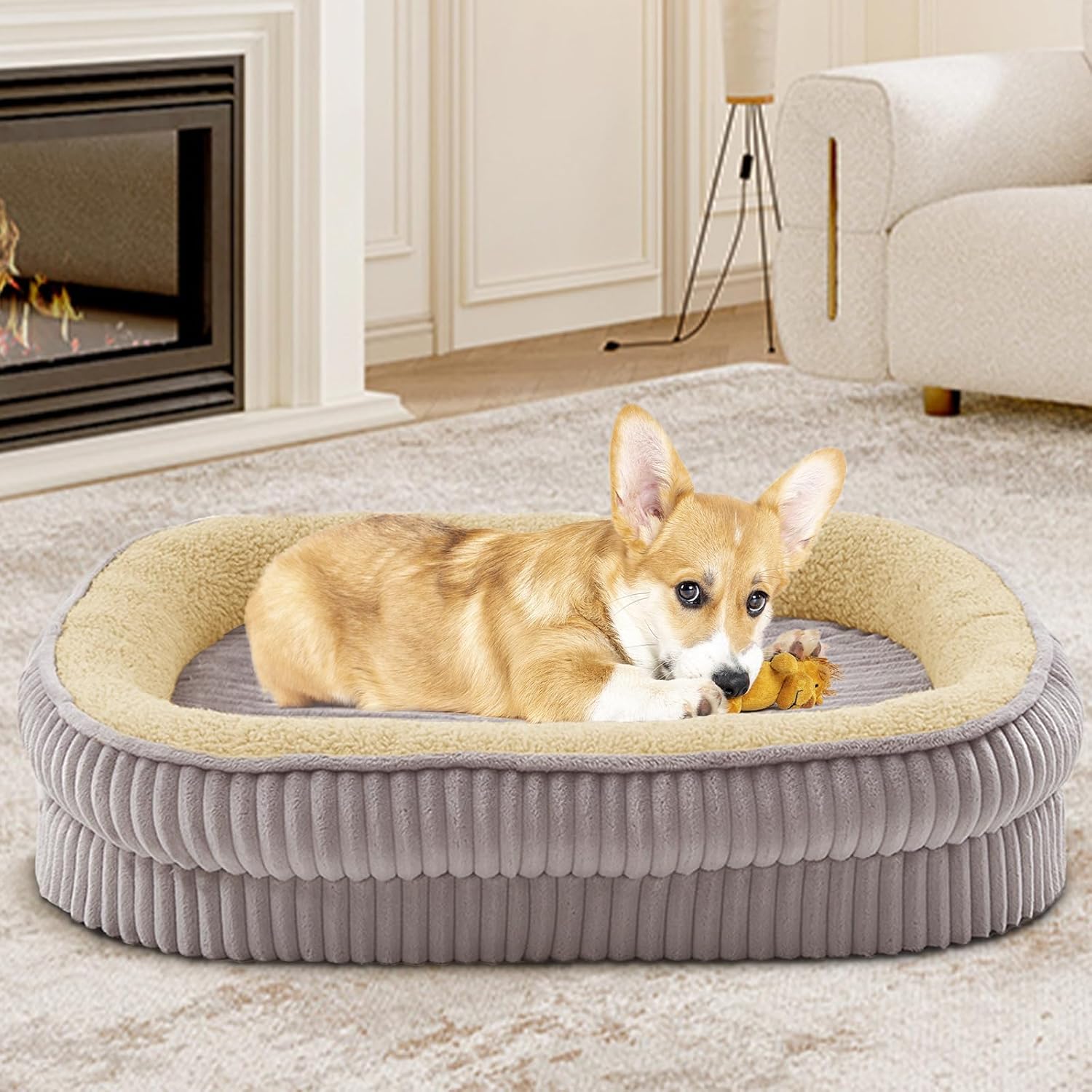 Orthopedic Dog Bed for Medium Dogs Breeds, High Density Egg Crate Foam Dog Sofa Beds,Oval Kennel Bed, Pet Couch Bed with Four Sided Bolster, Removable Washable Cover& Non-Slip Bottom - Pet Explorer