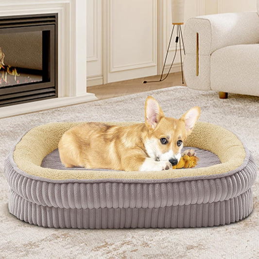 Orthopedic Dog Bed for Medium Dogs Breeds, High Density Egg Crate Foam Dog Sofa Beds,Oval Kennel Bed, Pet Couch Bed with Four Sided Bolster, Removable Washable Cover& Non-Slip Bottom - Pet Explorer