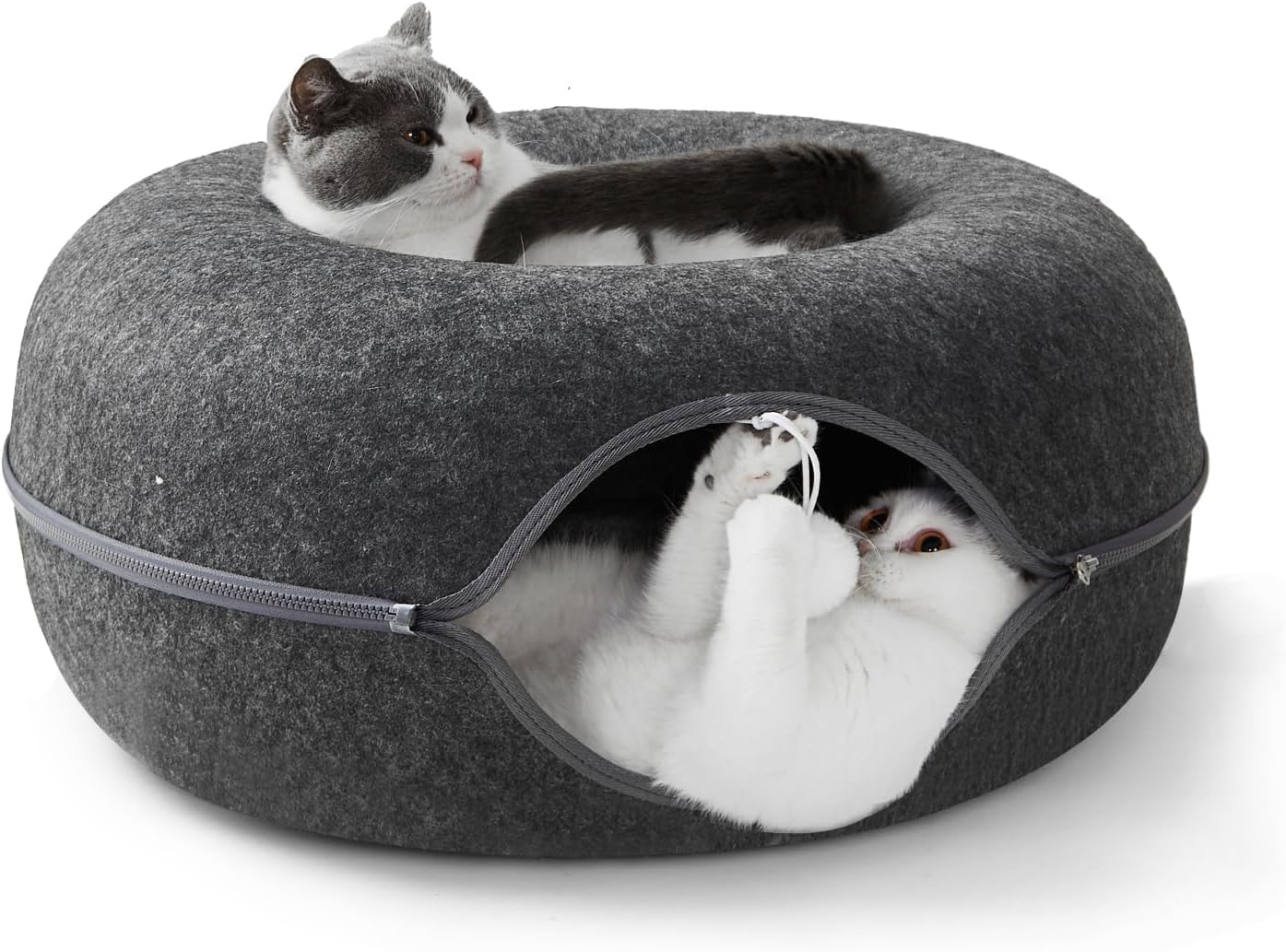 Jia Xi Indoor Cat Hideout, Donut Cat Bed, Universal for All Seasons Cat Condo and Cat Cave (24 in * 24 in * 11 in) Dark Grey - Pet Explorer